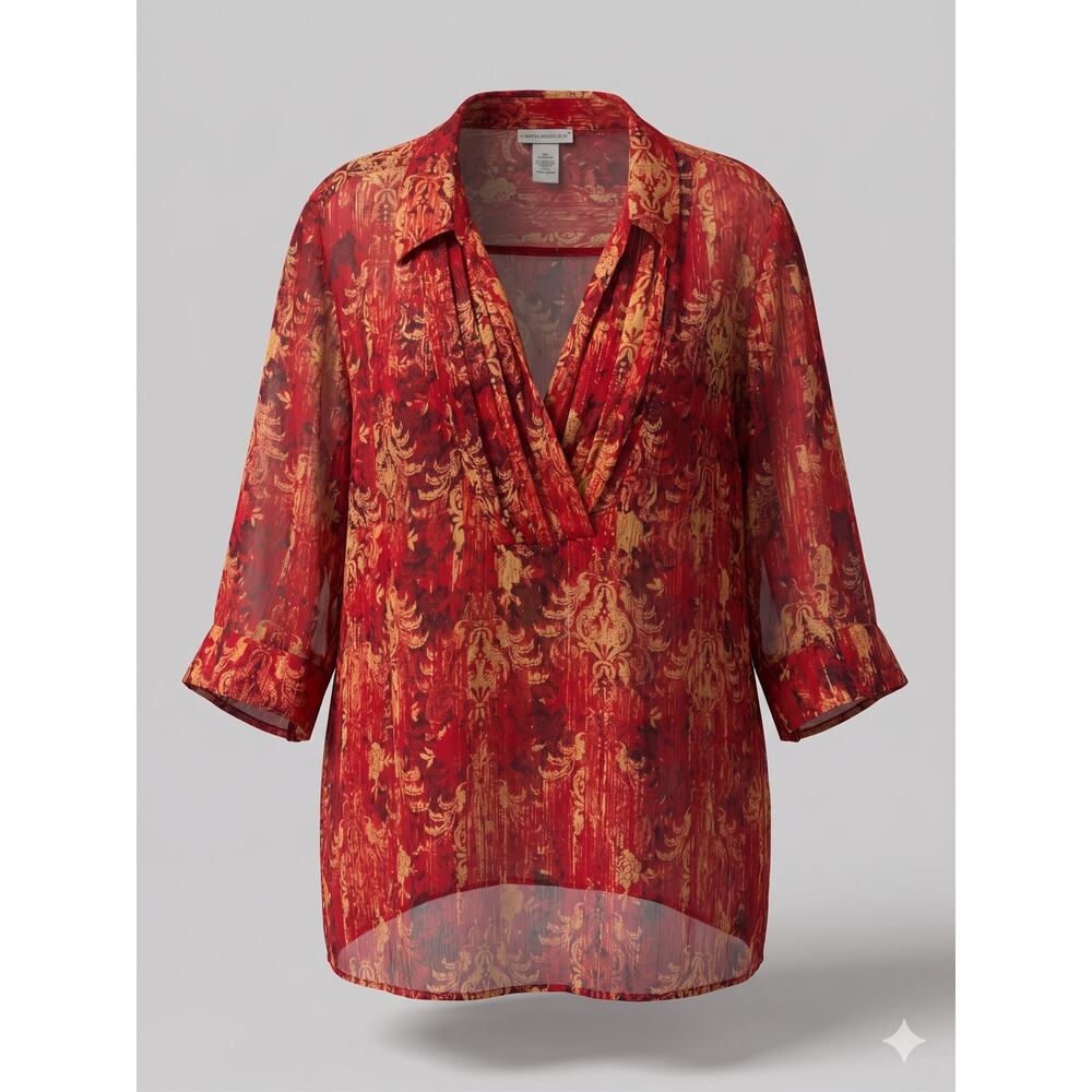 Catherines Womens 4X Boho Whimsigoth Maximalist Romantic Metallic Sheer Tunic
